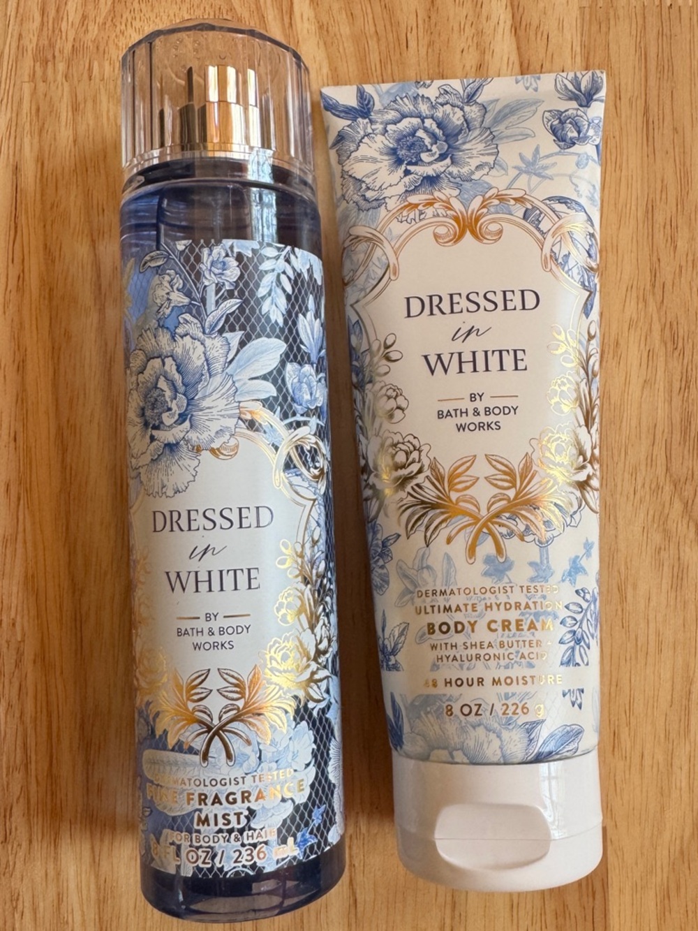 Bath & Body Works Dressed in White Mist & Body Cream - Blue/White/Gold